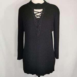 Nygard Black Shimmery Lace Up Sweater - Sz L Open To Offers